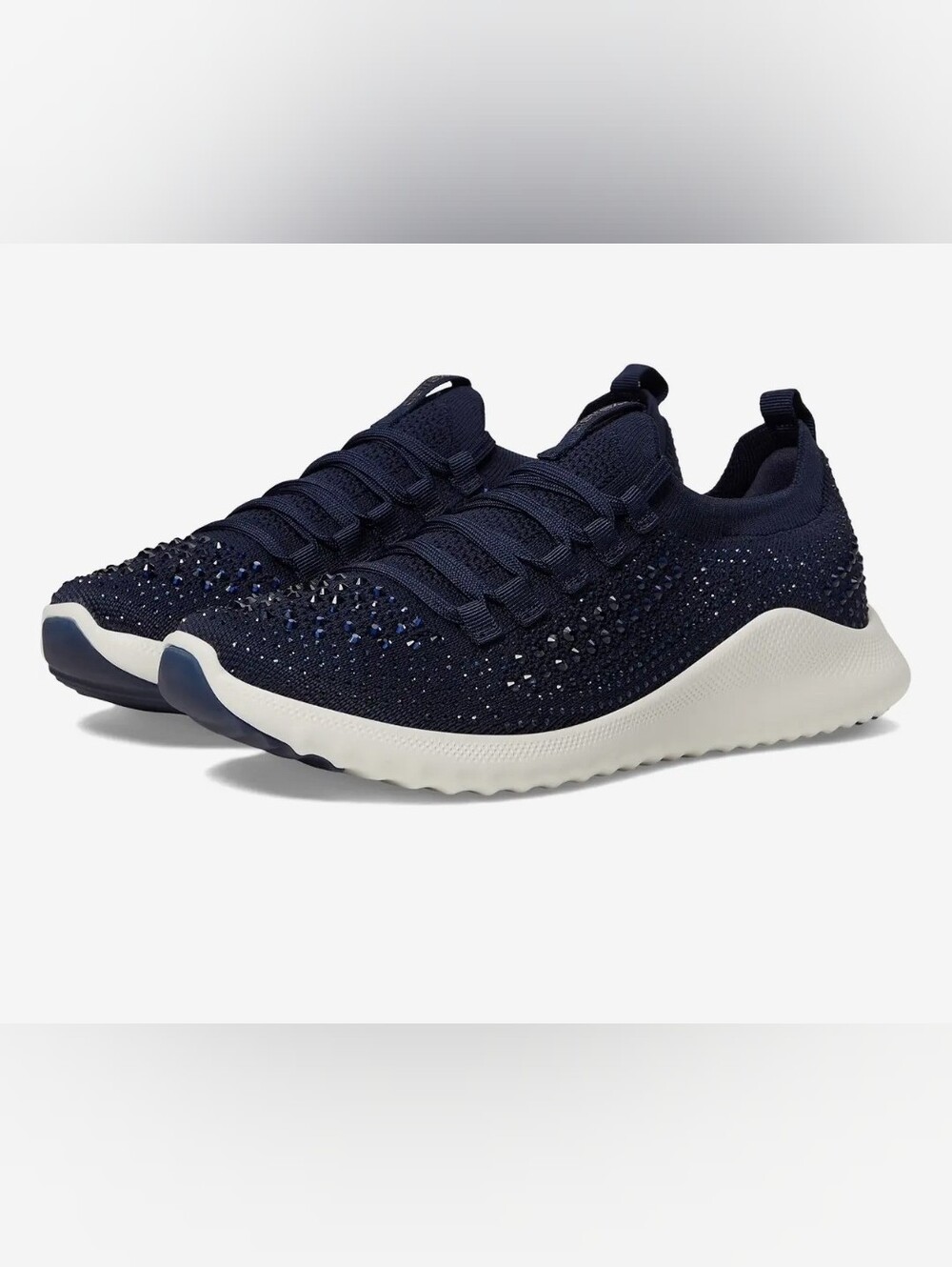 Aetrex Carly Sparkle Navy Knit Slip-On Women's Sneakers, With Blue Rhinestones
